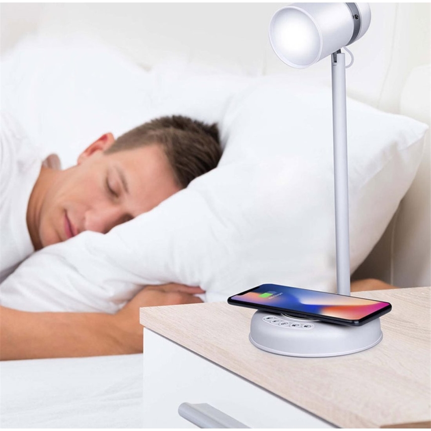 Grundig - LED επιτραπέζιο φωτιστικό με ασύρματη φόρτιση και ηχείο 3σε1 LED/15W/5V