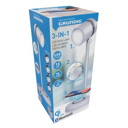 Grundig - LED επιτραπέζιο φωτιστικό με ασύρματη φόρτιση και ηχείο 3σε1 LED/15W/5V
