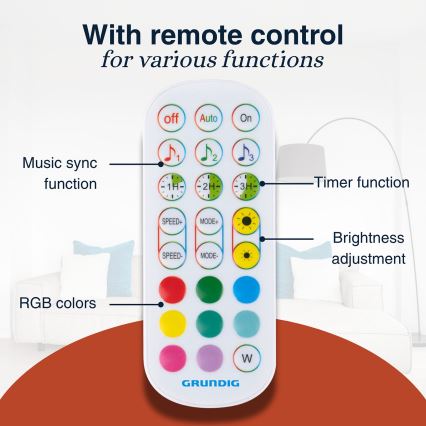Grundig - Επιδαπέδιο φωτιστικό LED RGBW ρυθμιζόμενης έντασης LED/6W/230V + τηλεχειριστήριο