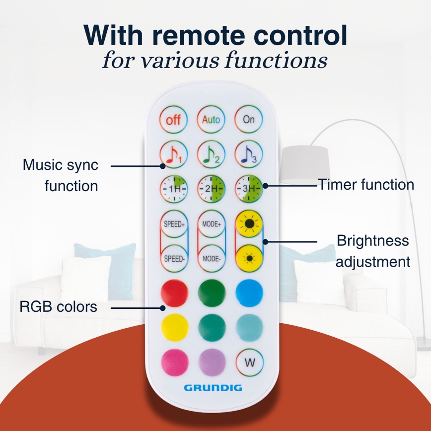 Grundig - Επιδαπέδιο φωτιστικό LED RGBW ρυθμιζόμενης έντασης LED/6W/230V + τηλεχειριστήριο