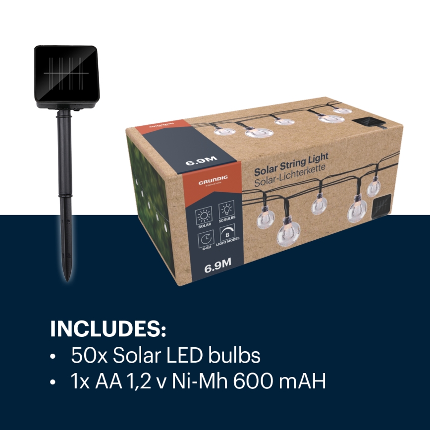 Grundig - Ηλιακά λαμπάκια LED 50xLED/8 λειτουργίες 6,9m θερμό λευκό