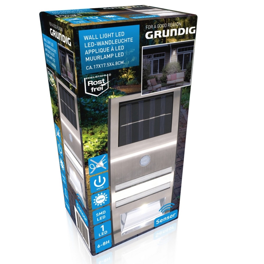 Grundig - Ηλιακό φωτιστικό τοίχου LED με αισθητήρα LED/1xAA 600mAh IP64