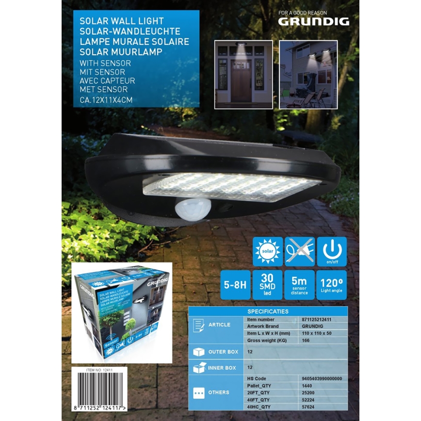 Grundig - ΣΕΤ 2x Ηλιακό φως τοίχου LED με αισθητήρα LED/3,2V