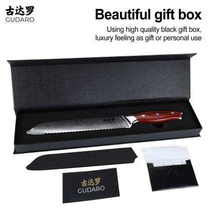 Gudaro - Δαμασκηνό μαχαίρι για ψωμί KENSHO 8, 67 στρώσεων ατσαλιού, μήκος 20 cm