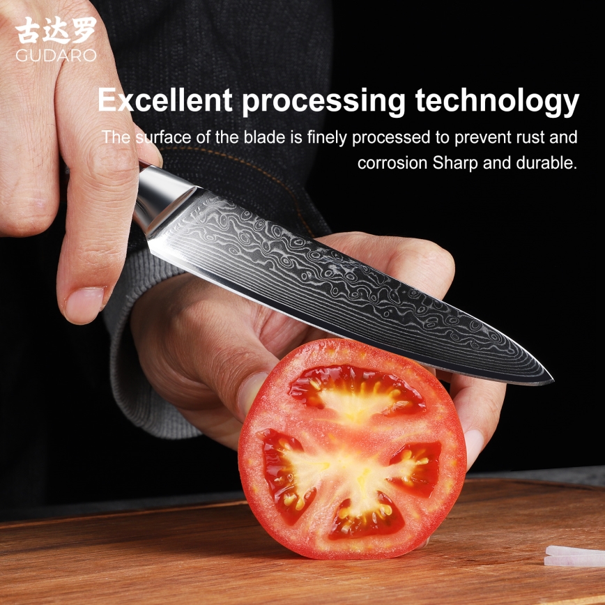 Gudaro - Δαμασκηνό μαχαίρι γενικής χρήσης KENSHO 5, 67 στρώσεις ατσαλιού, μήκος 12,5 cm