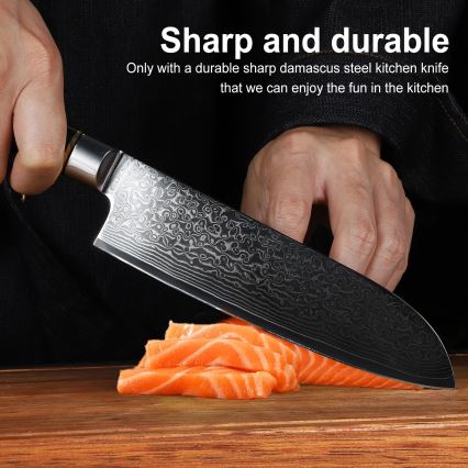 Gudaro - Μαχαίρι κουζίνας Santoku AKIRO 7, από δαμασκηνό ατσάλι 67 στρώσεων, μήκος 17,5 cm, μαύρο