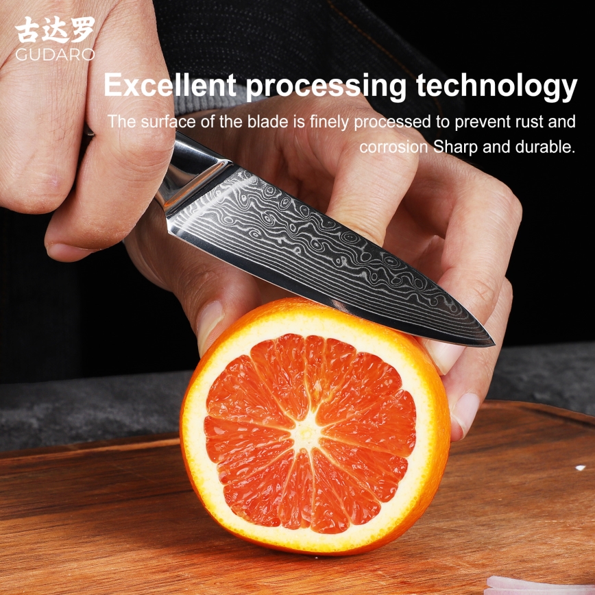 Gudaro - Δαμασκηνό μαχαίρι κουζίνας KENSHO 3,5, 67 στρώσεων ατσαλιού, μήκος 9,5 cm