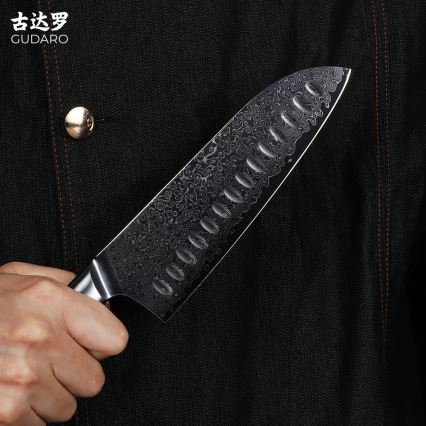 Gudaro - Δαμασκηνό μαχαίρι κουζίνας Santoku HIKARI 7, 67 στρώσεων ατσαλιού, μήκος 17,5 cm