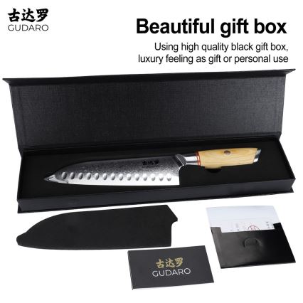Gudaro - Δαμασκηνό μαχαίρι κουζίνας Santoku HIKARI 7, 67 στρώσεων ατσαλιού, μήκος 17,5 cm