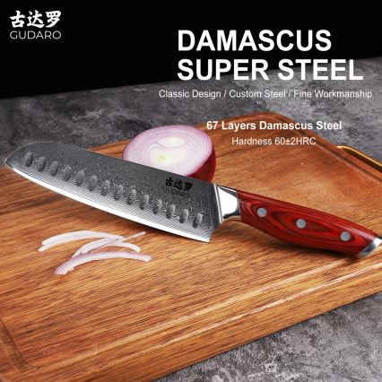 Gudaro - Μαχαίρι κουζίνας Santoku KENSHO 7, από δαμασκηνό χάλυβα 67 στρώσεων, μήκος 17,5 εκ.