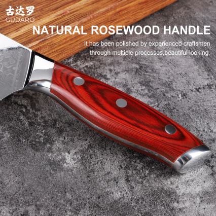 Gudaro - Μαχαίρι κουζίνας Santoku KENSHO 7, από δαμασκηνό χάλυβα 67 στρώσεων, μήκος 17,5 εκ.