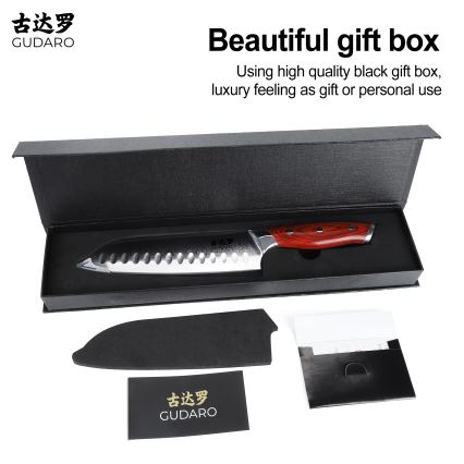 Gudaro - Μαχαίρι κουζίνας Santoku KENSHO 7, από δαμασκηνό χάλυβα 67 στρώσεων, μήκος 17,5 εκ.