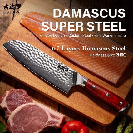 Gudaro - Δαμασκηνό μαχαίρι κουζίνας Santoku MIYABI 7, 67 στρώσεις ατσαλιού, μήκος 17,5 εκ.