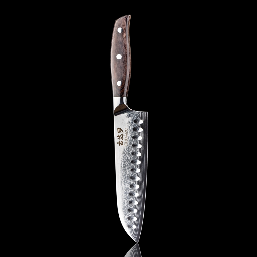 Gudaro - Μαχαίρι κουζίνας Santoku SHIRO 7, από δαμασκηνό χάλυβα 67 στρώσεων, μήκος 17,5 cm