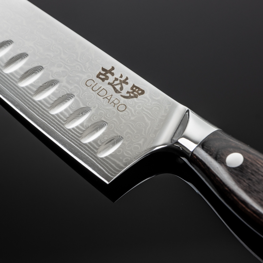 Gudaro - Μαχαίρι κουζίνας Santoku SHIRO 7, από δαμασκηνό χάλυβα 67 στρώσεων, μήκος 17,5 cm