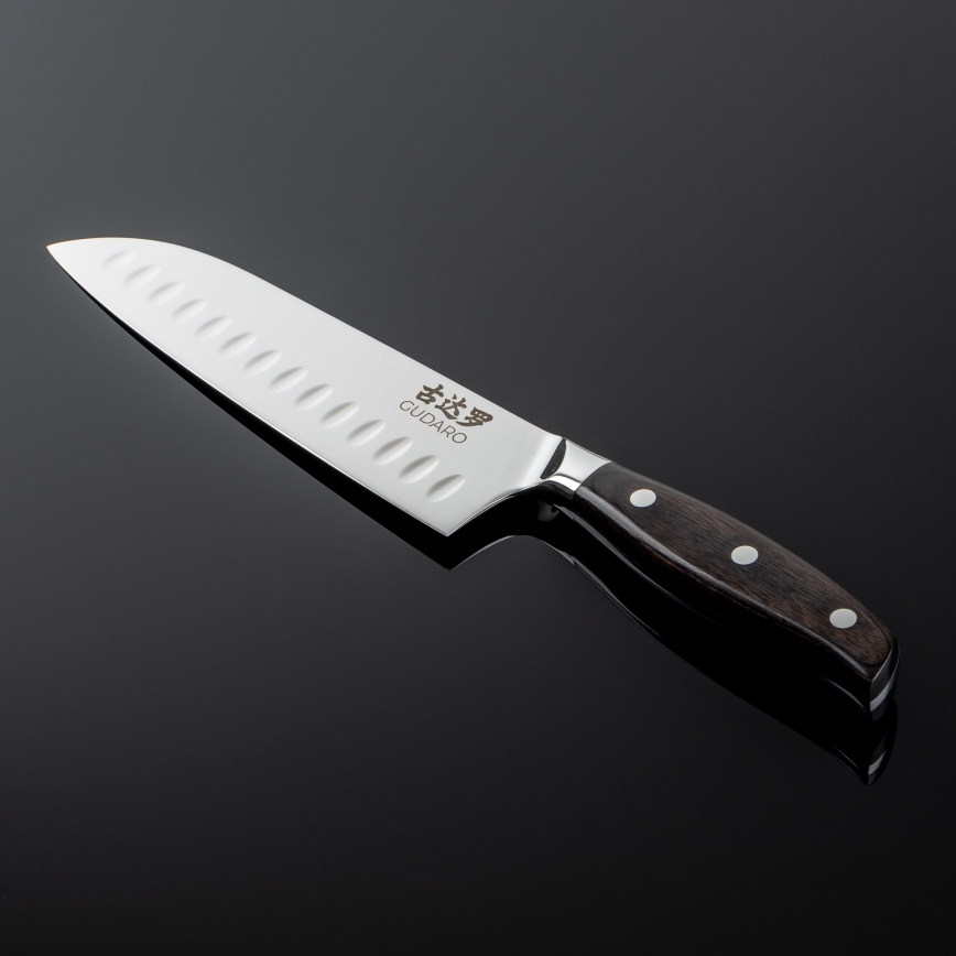 Gudaro - Μαχαίρι κουζίνας Santoku SHIRO 7, από δαμασκηνό χάλυβα 67 στρώσεων, μήκος 17,5 cm