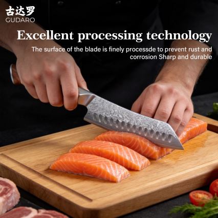 Gudaro - Δαμασκηνό μαχαίρι κουζίνας Santoku TAKUMI 7, 67 στρώσεις ατσαλιού, μήκος 17,5 εκ., καρυδιά