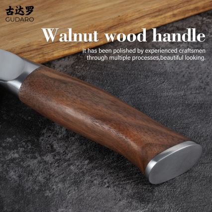 Gudaro - Δαμασκηνό μαχαίρι κουζίνας Santoku TAKUMI 7, 67 στρώσεις ατσαλιού, μήκος 17,5 εκ., καρυδιά