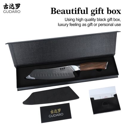 Gudaro - Δαμασκηνό μαχαίρι κουζίνας Santoku TAKUMI 7, 67 στρώσεις ατσαλιού, μήκος 17,5 εκ., καρυδιά