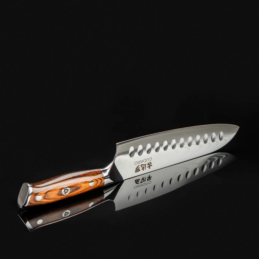 Gudaro - Μαχαίρι κουζίνας Santoku FENG 7,5, από Δαμασκηνό ατσάλι 67 στρώσεων, μήκος 18 cm