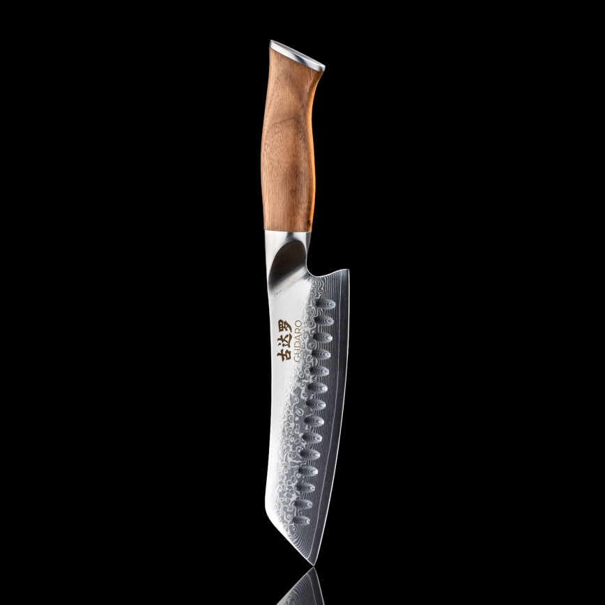 Gudaro - Δαμασκηνό Santoku μαχαίρι κουζίνας TAKUMI 7, 67 στρώσεις χάλυβα, μήκος 17,5 cm, καρυδιά