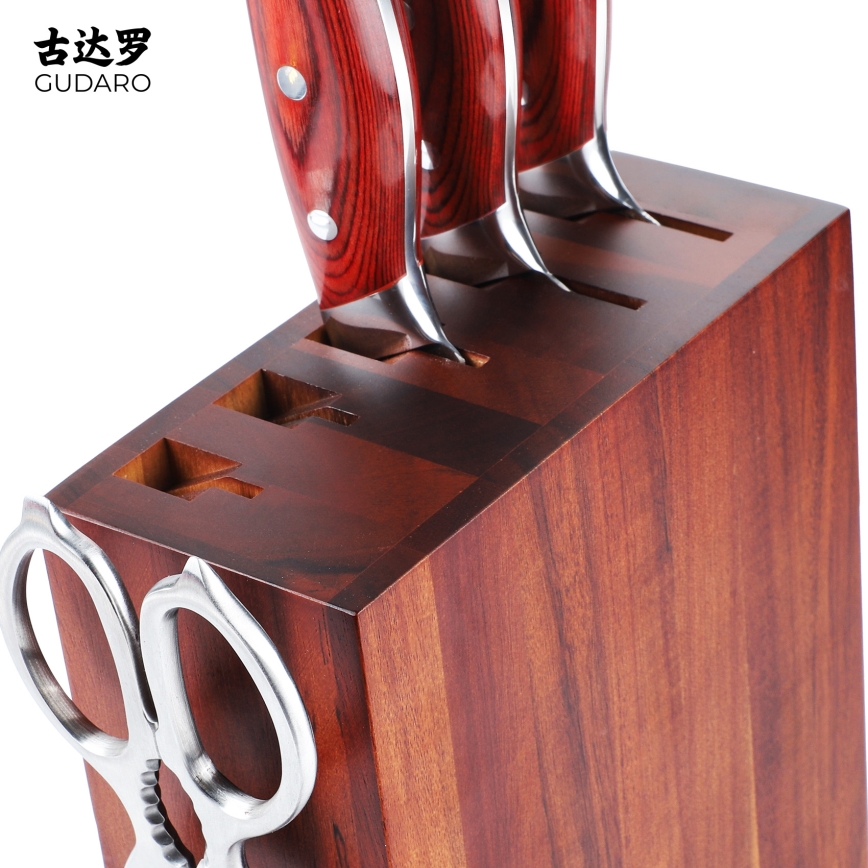 Gudaro - Μπλοκ μαχαιριών AKIRA 25x25x10 cm από ξύλο ακακίας