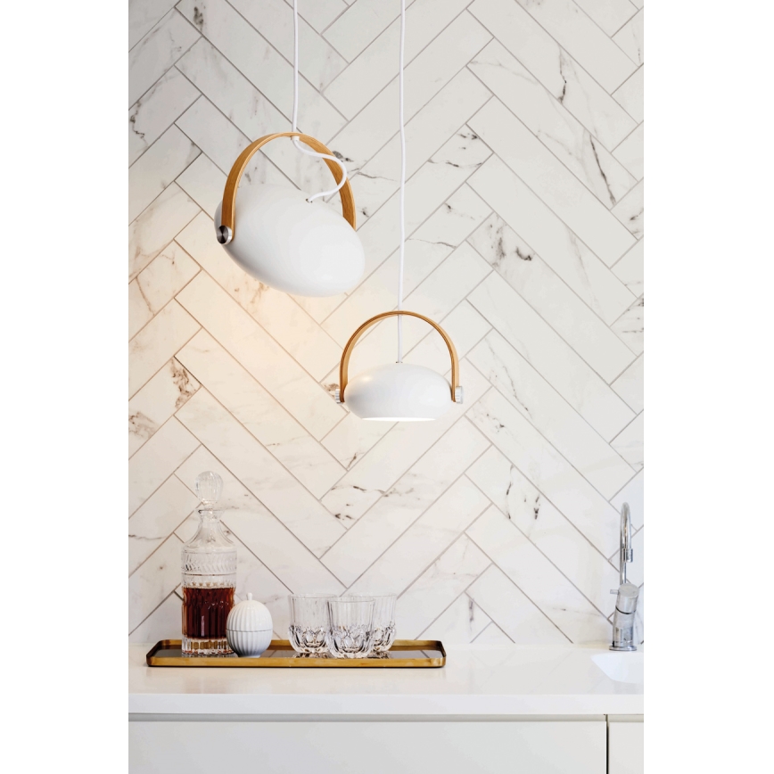 Halo Design 734337 - Μονόφωτο κρεμαστό φωτιστικό με καλώδιο DC 1xE27/40W/230V Ø 26 εκ. λευκό/δρυς