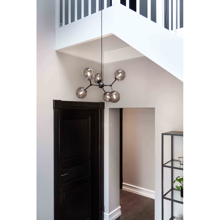 Halo Design 738823 - Κρεμαστό φωτιστικό με καλώδιο ATOM 6xG9/28W/230V, διάμ. 57 εκ., μαύρο/καπνιστό μαύρο