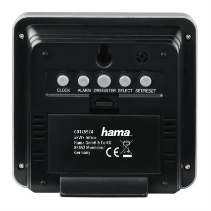 Hama - Μετεωρολογικός σταθμός με οθόνη LCD και ρολόι ξυπνητήρι 2xAA + 2xAA μαύρο/γκρι