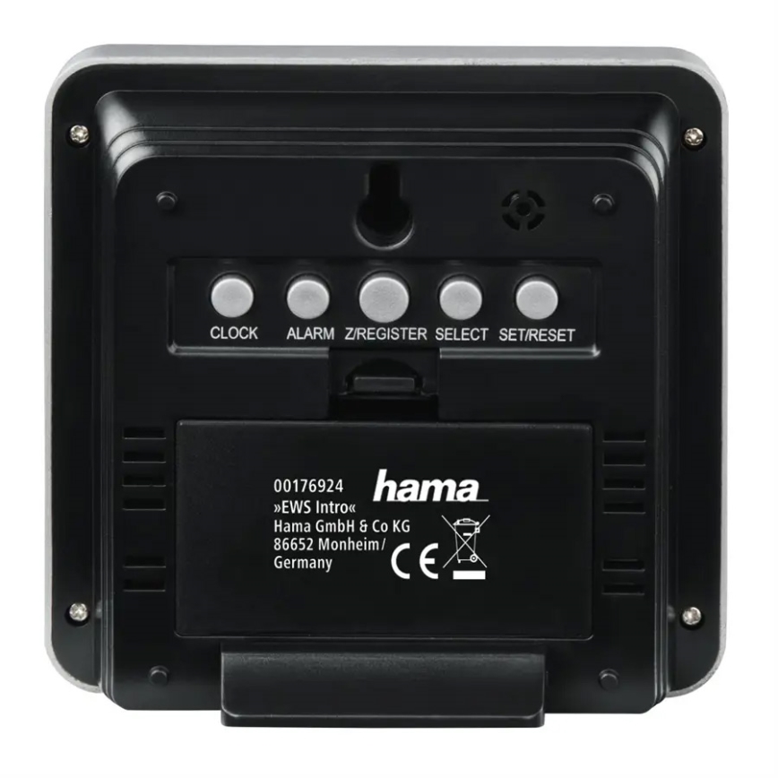 Hama - Μετεωρολογικός σταθμός με οθόνη LCD και ρολόι ξυπνητήρι 2xAA + 2xAA μαύρο/γκρι