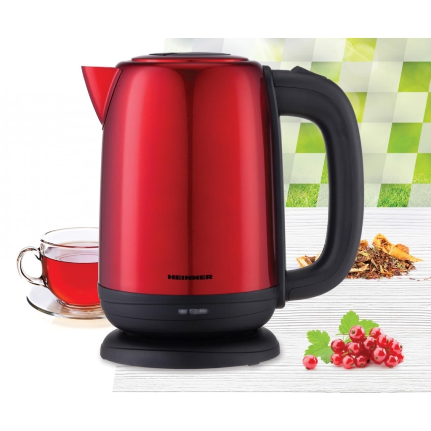 Heinner HEK-2200RDSS - Ηλεκτρικός βραστήρας 1,7 l 2200W/230V κόκκινο/μαύρο