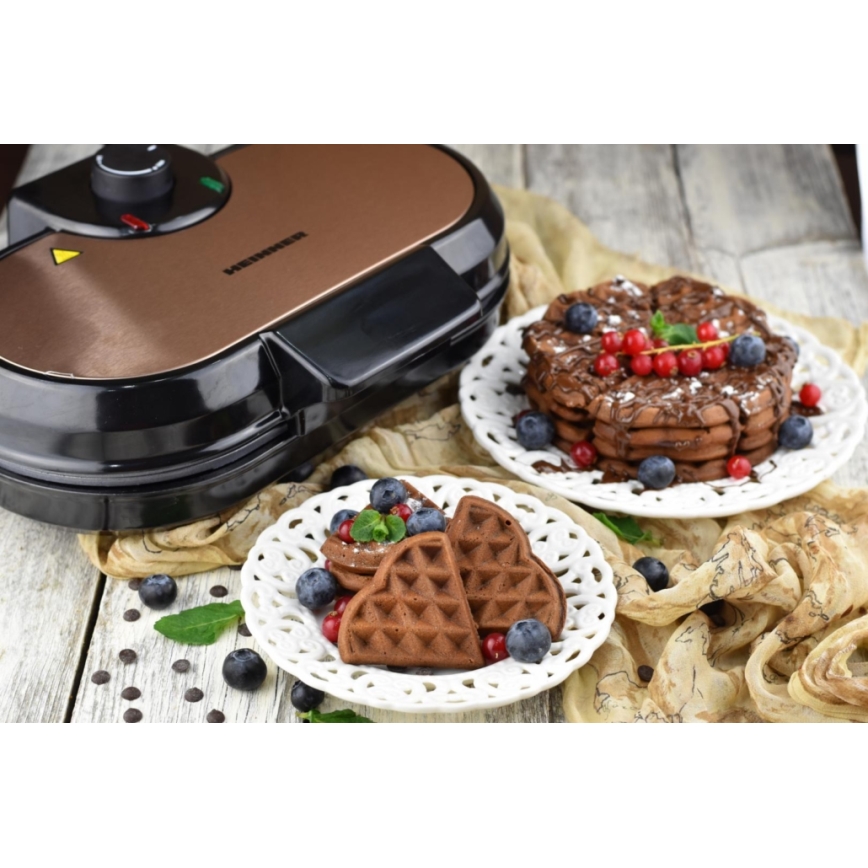 Heinner HWF-1000CR - Βαφλιέρα 1000W/230V μαύρη/ροζ χρυσή
