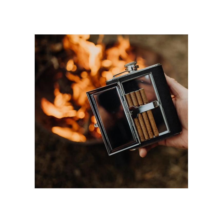 Hip flask with cigar case 175 ml μαύρο