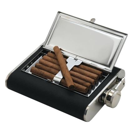 Hip flask with cigar case 175 ml μαύρο