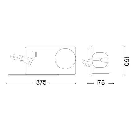 Ideal Lux - Απλίκα τοίχου LED με εύκαμπτο σποτ  BOOK 1xG9/28W + LED/3W/230V USB μαύρο