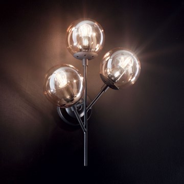 Ideal Lux - Λάμπα τοίχου KEPLER 3xE27/42W/230V μαύρο/φιμέ