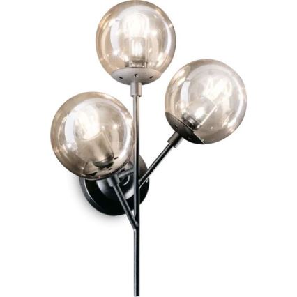 Ideal Lux - Λάμπα τοίχου KEPLER 3xE27/42W/230V μαύρο/φιμέ