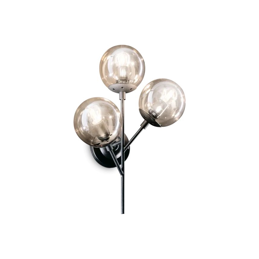 Ideal Lux - Λάμπα τοίχου KEPLER 3xE27/42W/230V μαύρο/φιμέ