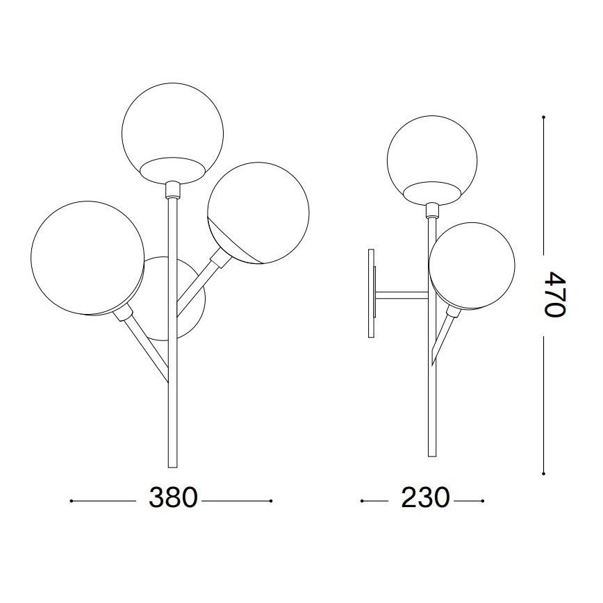 Ideal Lux - Λάμπα τοίχου KEPLER 3xE27/42W/230V μαύρο/φιμέ