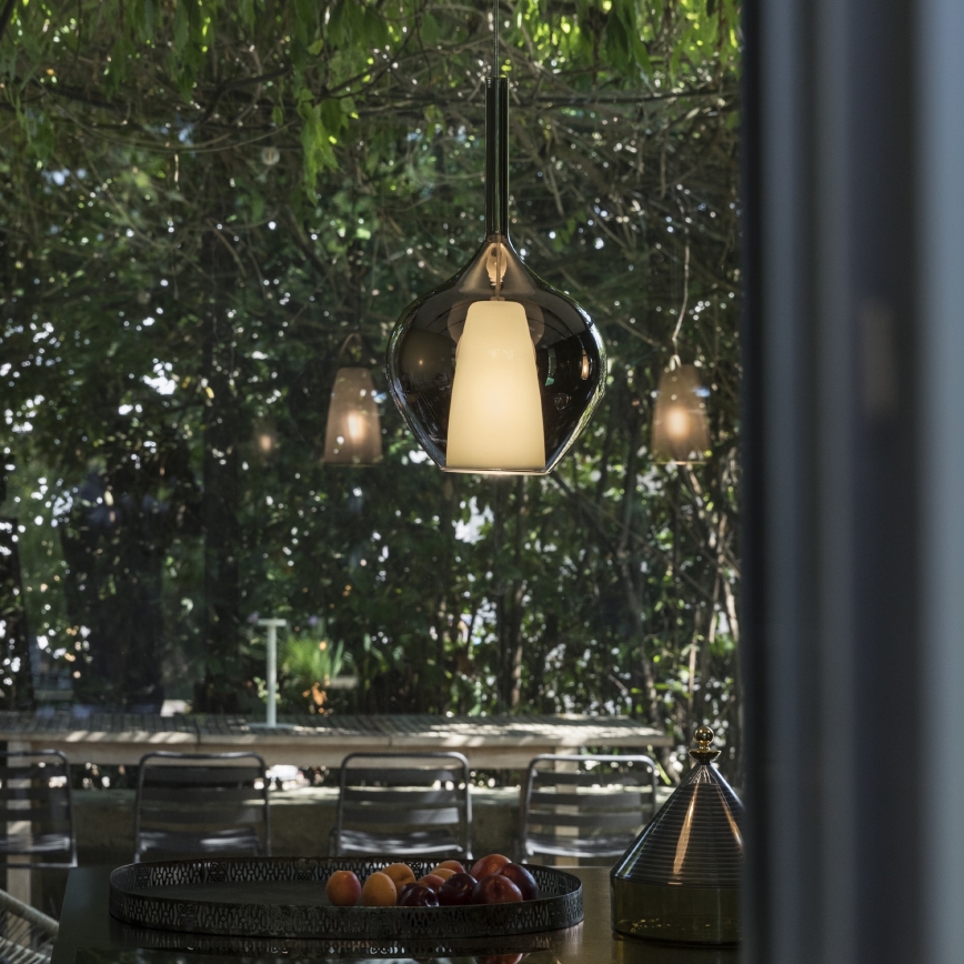 Ideal Lux - Κρεμαστό φωτιστικό με καλώδιο KALIQUE 1xE27/42W/230V διάμ. 18 cm καπνιστό μαύρο