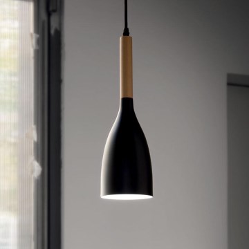 Ideal Lux - Κρεμαστό φωτιστικό με καλώδιο MANHATTAN 1xE14/40W/230V Ø 11 cm μαύρο/οξιά