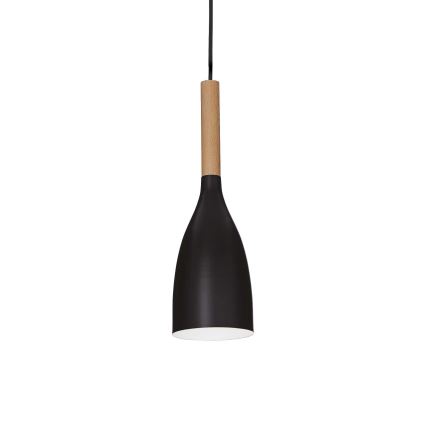 Ideal Lux - Κρεμαστό φωτιστικό με καλώδιο MANHATTAN 1xE14/40W/230V Ø 11 cm μαύρο/οξιά