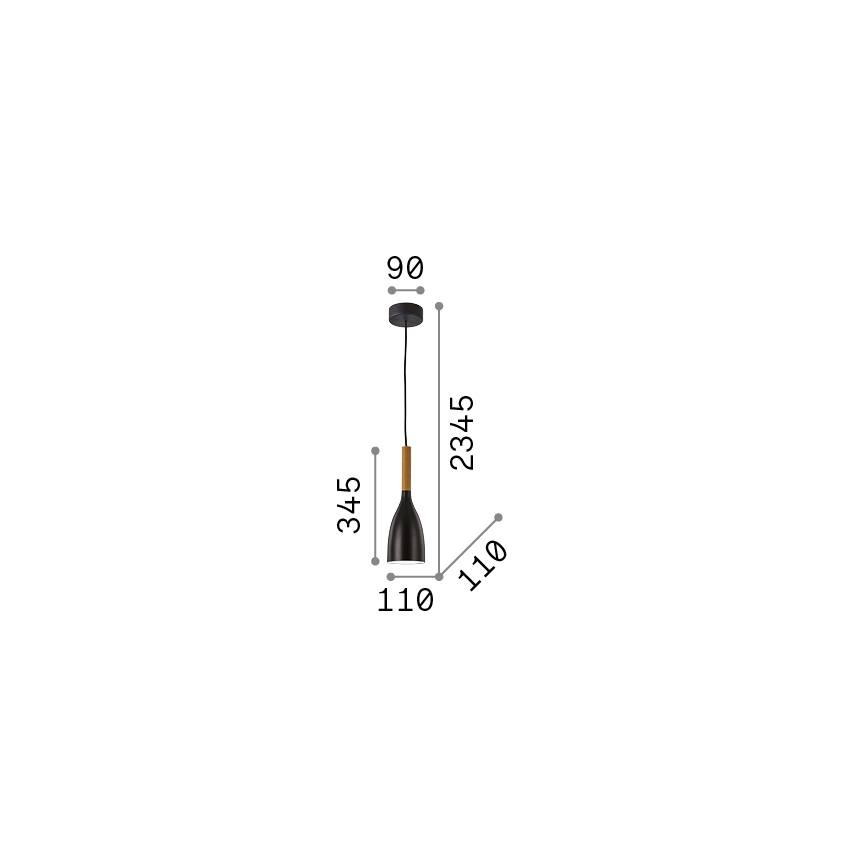 Ideal Lux - Κρεμαστό φωτιστικό με καλώδιο MANHATTAN 1xE14/40W/230V Ø 11 cm μαύρο/οξιά
