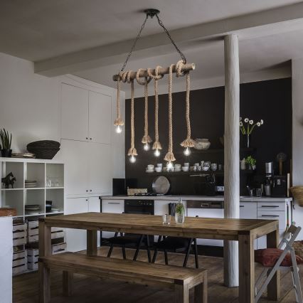 Ideal Lux - Κρεμαστό φωτιστικό οροφής CANAPA 6xE27/15W/230V καφέ