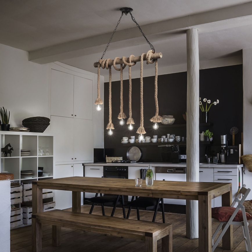 Ideal Lux - Κρεμαστό φωτιστικό οροφής CANAPA 6xE27/15W/230V καφέ