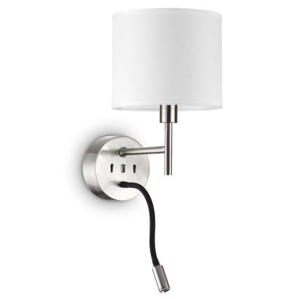 Ideal Lux - LED Εύκαμπτο φωτιστικό με ένα mount ΣΕΤ UP 1xE27/42W + LED/3W/230V CRI 90 USB γυαλιστερό χρώμιο