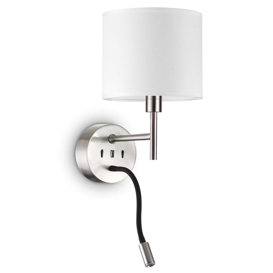 Ideal Lux - LED Εύκαμπτο φωτιστικό με ένα mount ΣΕΤ UP 1xE27/42W + LED/3W/230V CRI 90 USB γυαλιστερό χρώμιο