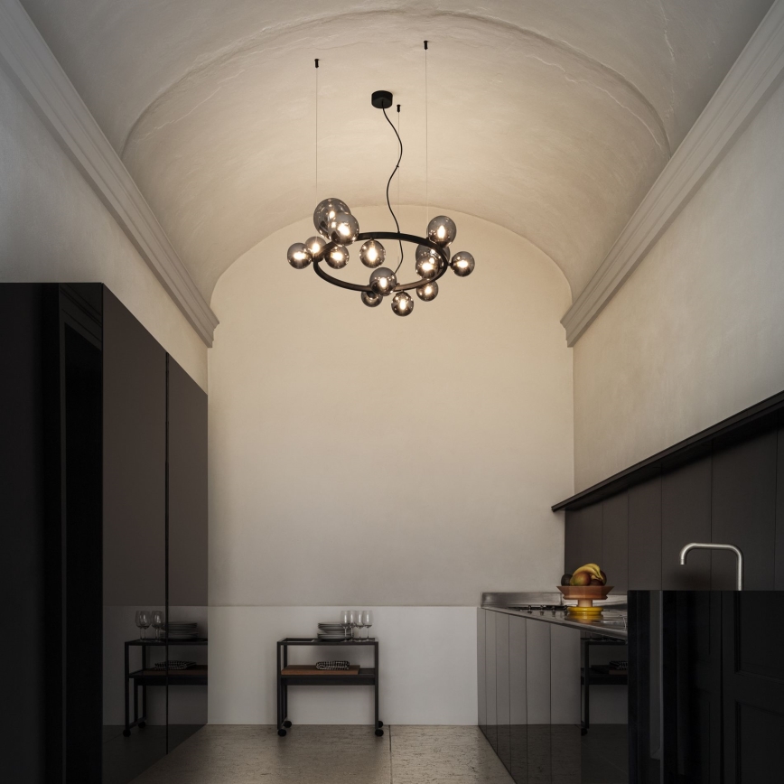 Ideal Lux - Κρεμαστό φωτιστικό LED με καλώδιο PERLAGE 14xG9/3W/230V διάμ. 85 εκ. μαύρο/καπνιστό μαύρο