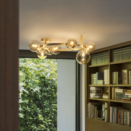 Ideal Lux - LED Προσαρτημένο φωτιστικό οροφής PERLAGE 10xG9/3W/230V Ø 70 cm χρυσό/καπνιστό μπεζ