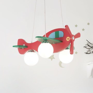 Ideal Lux - Παιδικό κρεμαστό φωτιστικό οροφής AVION 3xE27/28W/230V κόκκινο